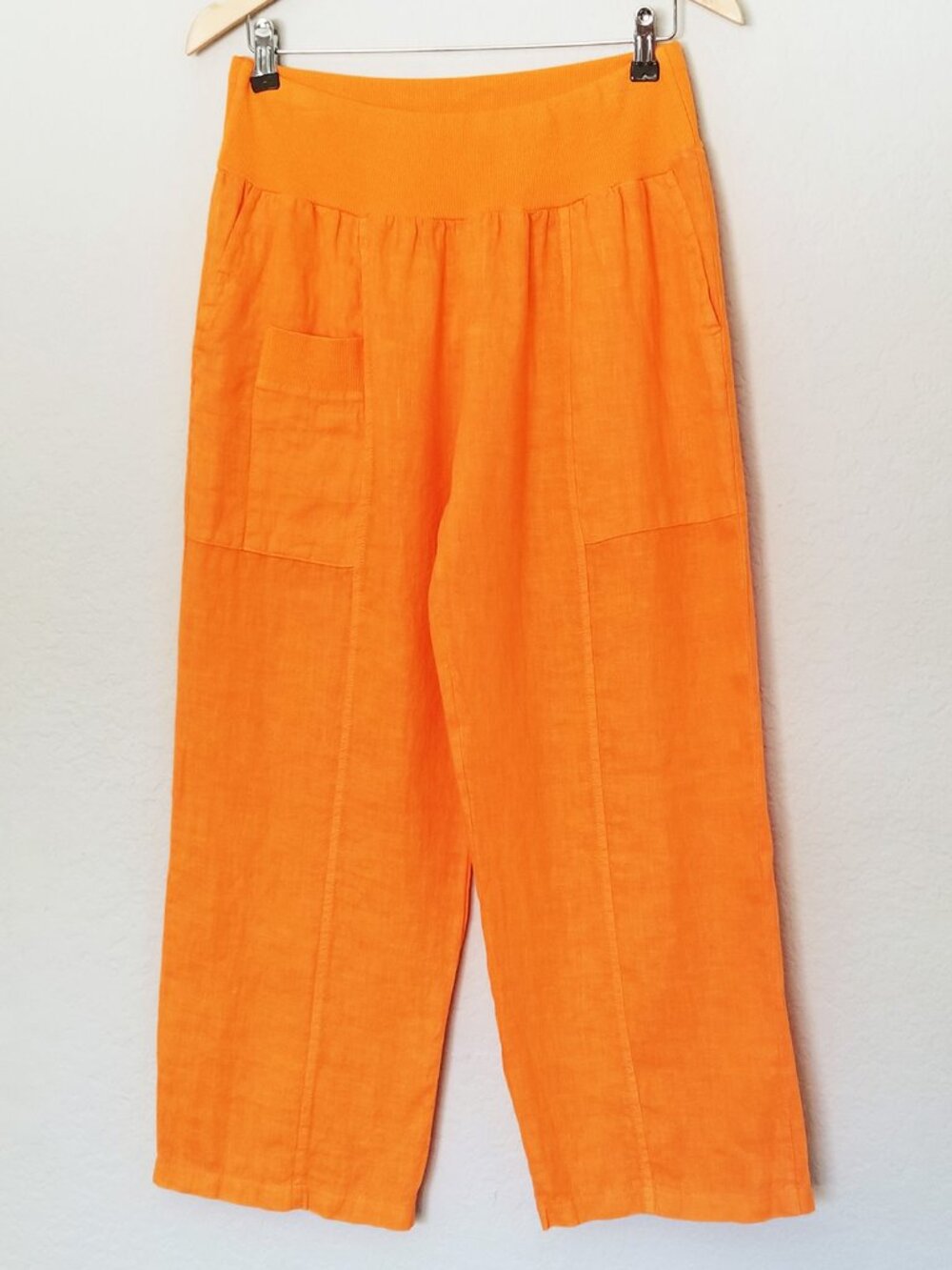 Inizio Lagenlook Linen Wide Leg Pull On Pants XL  Italy Orange Paneled Balloon